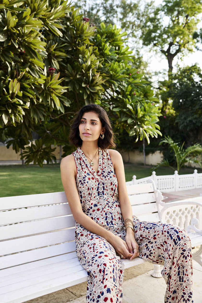Tranquil Ajrakh Hand-block Printed Coord - Off White, Off White, image 4